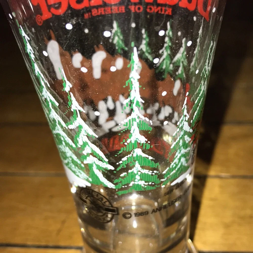 Budweiser Clear 1989 Pilsner Glass with Red Logo &‎ Green Tree Graphics